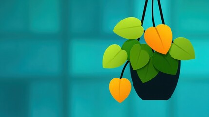 Wall Mural - a potted plant with green leaves and orange flowers hanging from a black pot