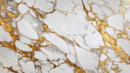 Poster - A beautifully polished white marble surface features prominent golden veins running through it, offering a luxurious texture perfect for high-end interior design and decor projects.