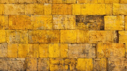 Poster - A collection of wooden blocks in various shades of yellow forms a textured surface. This backdrop showcases unique patterns and hues, creating a warm and rustic ambiance.