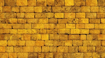 Poster - Rustic yellow bricks align perfectly to create a textured wall. The warm tones and irregular patterns give a vintage charm, illuminated by soft natural light.
