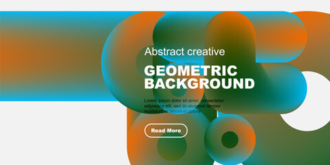 Poster - Abstract geometric background features vibrant orange, blue hues. Text reads Geometric Background, includes button. Modern design.