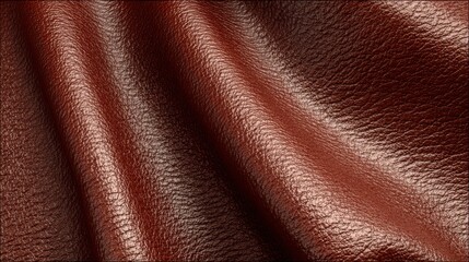 Poster - Soft brown leather fabric is arranged in gentle folds, showcasing its rich texture and sheen. The lighting enhances the depth and character of the material, emphasizing its quality and warmth.