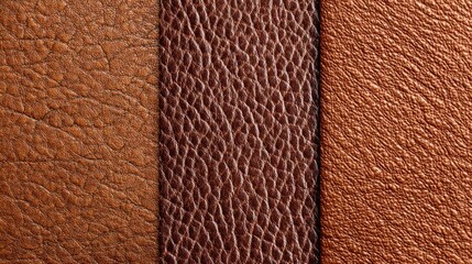 Poster - Three distinct pieces of brown leather are arranged side by side, displaying varying textures and colors under soft lighting.