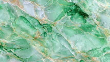 Poster - A close-up view reveals stunning green marble with intricate veining in white and gold hues. The natural patterns create a striking visual that enhances any interior design.