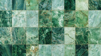 Poster - This tile arrangement features an exquisite array of green marble in various shades and patterns, ideal for enhancing modern home aesthetics and design projects.