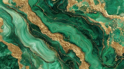 Poster - A mesmerizing blend of rich greens and shimmering gold creates an artistic representation. The fluid patterns and textures evoke a sense of depth and elegance, perfect for decorative use.