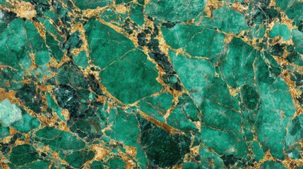 Poster - This elegant green marble displays rich hues and intricate gold veining, highlighting the beauty found in natural stone. Ideal for luxurious interior designs or countertops.