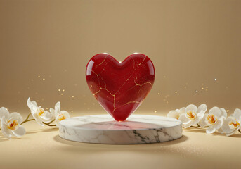 Poster - crystal heart on a granite podium . Generative AI