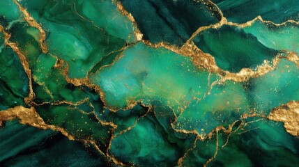Poster - Colorful green and gold marbled pattern showcases smooth textures and intricate details. The design highlights the beauty of nature's hues, perfect for modern decor.