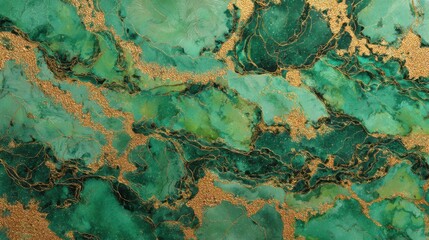 Poster - Intricate marble design features swirling shades of green accented with elegant gold veins, creating a luxurious and natural aesthetic perfect for interior decor.