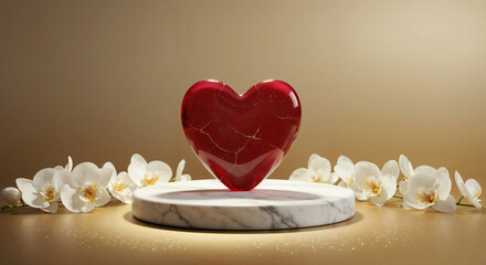 Poster - crystal heart on a granite podium . Generative AI