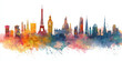 © Muhammad - Colourful artistic skyline of famous global cities in watercolour style perfect for travel promotions world landmarks posters and decor