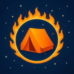 Poster - tent icon in fire ring . Generative AI