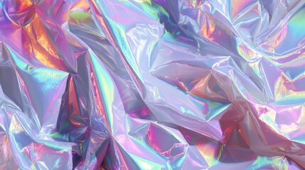 Poster - Reflective crumpled plastic creates a mesmerizing pattern of iridescent colors. The soft light highlights the texture and folds, showcasing an array of pastel hues.