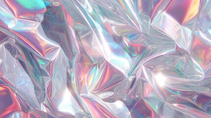 Poster - A close-up view of crumpled metallic foil showcases an array of shimmering colors reflecting light, creating a dynamic and visually striking effect. The unique texture adds depth and interest.