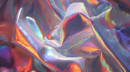 Poster - Shimmering fabric folds create a mesmerizing display of iridescent colors under gentle lighting. The textures and sheen highlight its dynamic surface, perfect for creative projects.