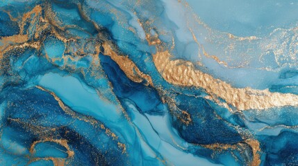 Poster - This beautiful artwork features rich blue and gold hues seamlessly blending together, creating a fluid and mesmerizing design. The intricate patterns evoke a sense of depth and sophistication.