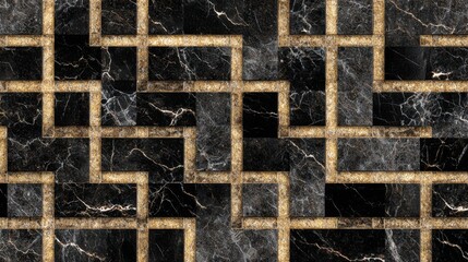 Poster - Intricate patterns of dark marble and gold create a striking design, ideal for contemporary interiors. This geometric layout showcases elegance through texture and color.