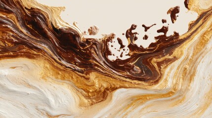 Poster - Swirling patterns of brown and gold merge on a light canvas, showcasing the beauty of abstract fluid art. The rich colors create a dynamic and captivating visual experience.