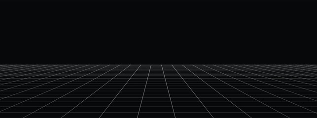 Technology perspective grid. Futuristic grid in perspective projection. Abstract wireframe landscape in perspective view. Vector