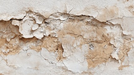 Poster - The surface displays extensive cracking and peeling, showcasing layers of faded paint and plaster. This worn texture adds character to an aging structure.