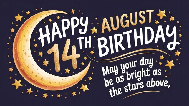 Happy 14 August Typography with Crescent Moon and Star