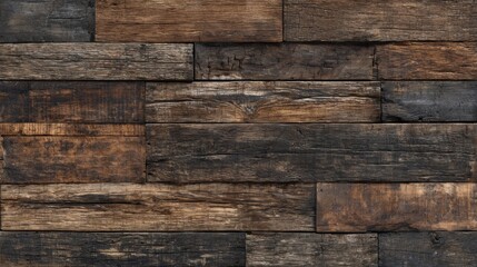 Poster - Various wooden planks arranged together display a mix of browns and blacks, creating a warm atmosphere perfect for rustic-themed spaces or interior decor inspiration.