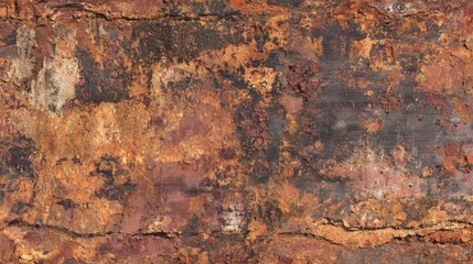 Poster - A close-up view of an old wall exhibiting rust and peeling paint. The colors range from brown to orange, revealing the passage of time, likely in an urban environment under daylight.