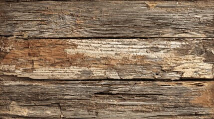 Poster - Natural light highlights the various textures and colors of a weathered wood surface. Cracks and peeling paint add character to this rustic material, capturing a sense of age and history.