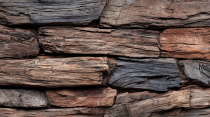 Poster - A close-up view of a wooden wall displaying a variety of textures and colors. The natural grain patterns create an appealing rustic aesthetic, perfect for interior design.