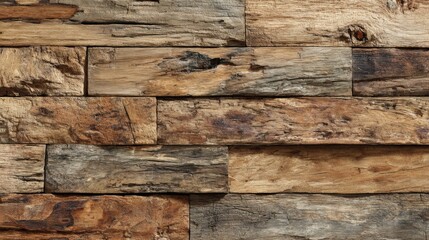 Poster - A close view captures various rustic wooden planks arranged together, showcasing unique textures and colors. The warm tones create an inviting atmosphere, perfect for interior design.