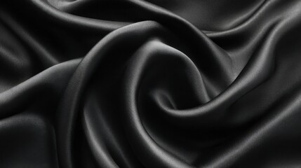 Poster - The black silk fabric is displayed in soft, elegant folds, showcasing its smooth texture and reflecting light beautifully, emphasizing its luxurious quality and appeal.