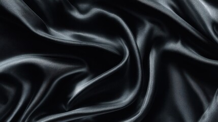 Poster - Luxurious black silk fabric lies gracefully, exhibiting smooth drapes and captivating sheen. Perfect for fashion, interior design, and creative projects. Ideal for adding a touch of elegance.