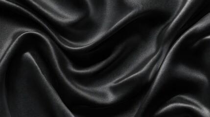 Poster - The luxurious black satin drapes gently, creating soft waves and a rich texture, perfect for showcasing elegance and sophistication in various designs.