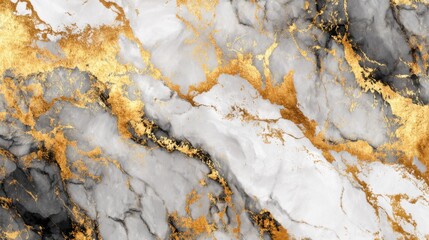 Poster - A striking display of black and white marble adorned with shimmering gold veining creates an elegant and sophisticated aesthetic, ideal for upscale decor and creative projects.