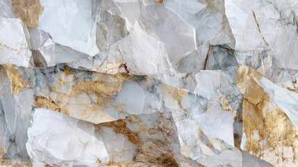 Poster - A captivating marble stone surface showcases an intricate pattern with shades of white, gold, and blue. This stunning design highlights the beauty of natural minerals.