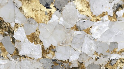 Poster - Unique arrangement of white marble, gray stone, and shimmering gold accents provides a luxurious texture perfect for interior design and artistic projects.