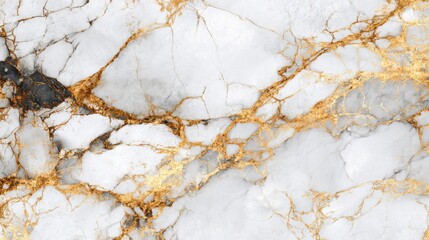 Poster - Polished white marble features striking golden veining, creating a luxurious and elegant aesthetic perfect for home decor or architecture. The intricate patterns evoke timeless sophistication.