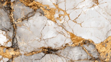 Poster - This exquisite marble surface features intricate patterns of white and gray, complemented by striking gold veins. Ideal for upscale interior design and decorative applications, it radiates elegance.