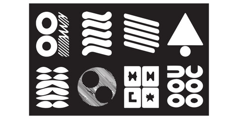 Poster - A black and white abstract design featuring geometric shapes and patterns in a structured composition