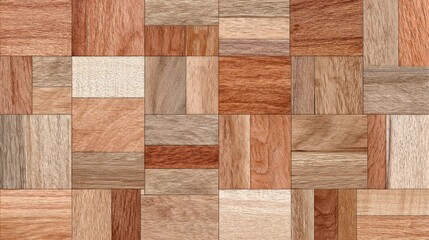 Poster - Different wooden pieces are arranged to create a unique mosaic pattern, showcasing various shades and textures. This design is perfect for interior decor.
