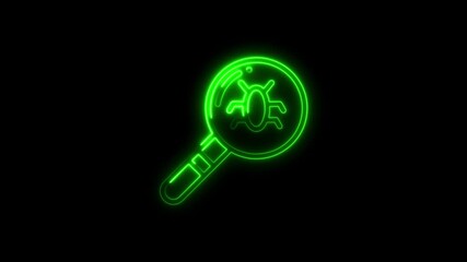 Neon green bug hunt icon on a black background software development concept