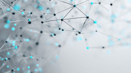 Poster - An intricate web of interconnected nodes and lines forms an abstract network.