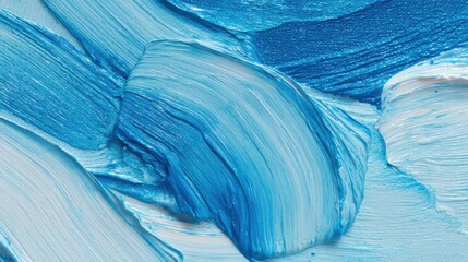 Poster - Various shades of blue blend in thick strokes on a canvas, showcasing a lively texture that evokes a sense of movement and artistic expression.