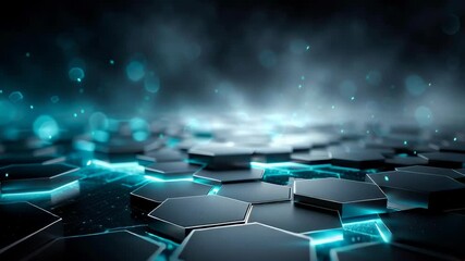 Poster - Digital hexagons with neon lights and glowing lines, representing a futuristic Ai technology theme
