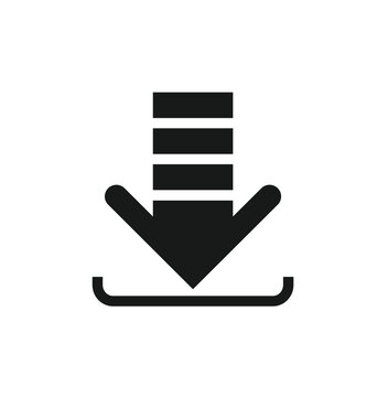 A black arrow pointing downward towards a tray, indicating a download or saving action.