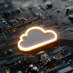 Poster - Glowing cloud icon on circuit board