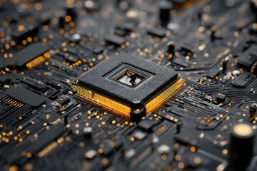 Poster - Exploring the intricate design of a cybersecurity concept circuit board with electronic components and connections