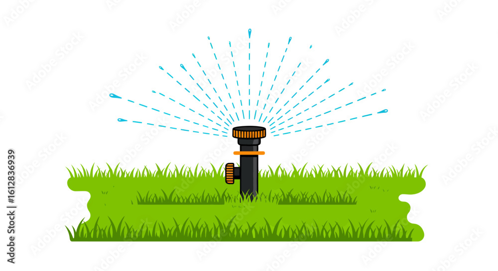 Illustration of a Garden Sprinkler Watering Green Grass on a White ...