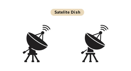 Poster - Black Satellite Dish Icons on White Background for Communication Technology